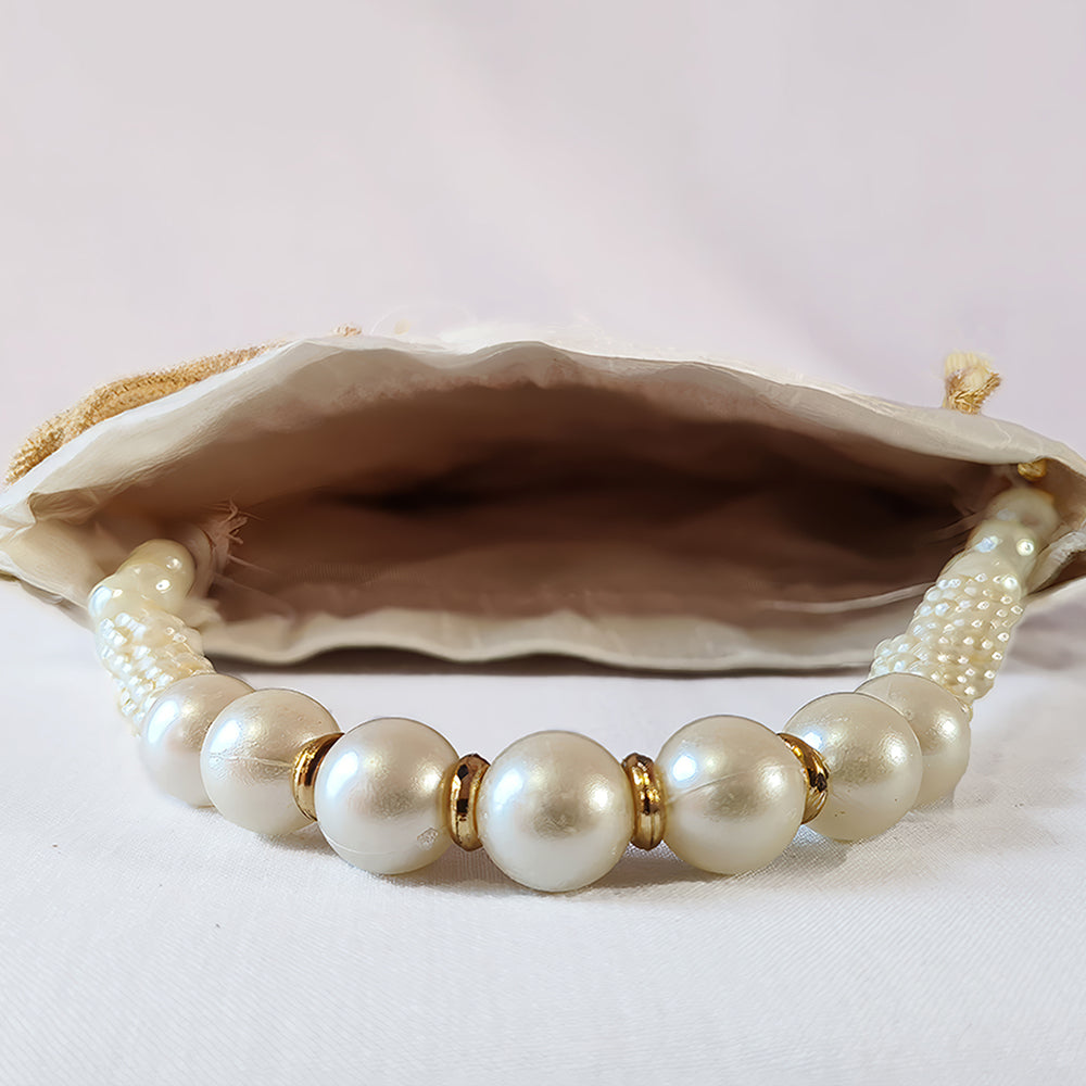 Handcrafted Embroidered Silk Potli Bag with Pearl Bead Detail