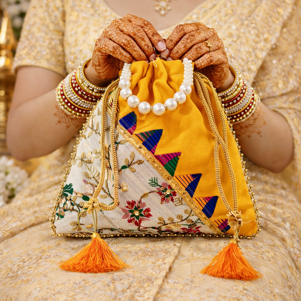 Embroidered Handcrafted Wedding Potli Bag with Beaded Accents