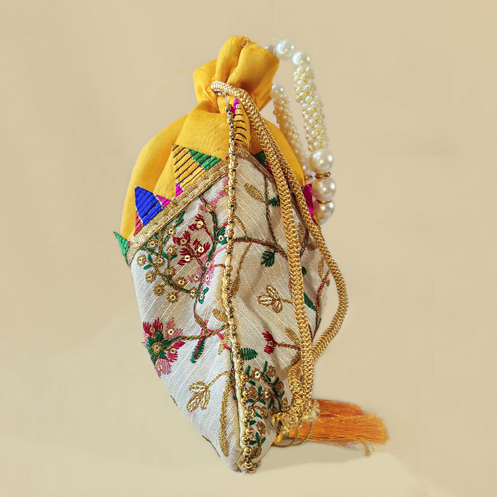 Embroidered Handcrafted Wedding Potli Bag with Beaded Accents