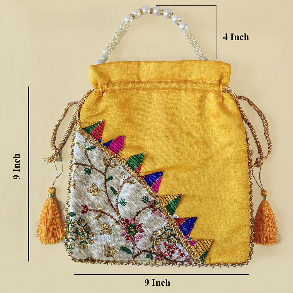 Embroidered Handcrafted Wedding Potli Bag with Beaded Accents