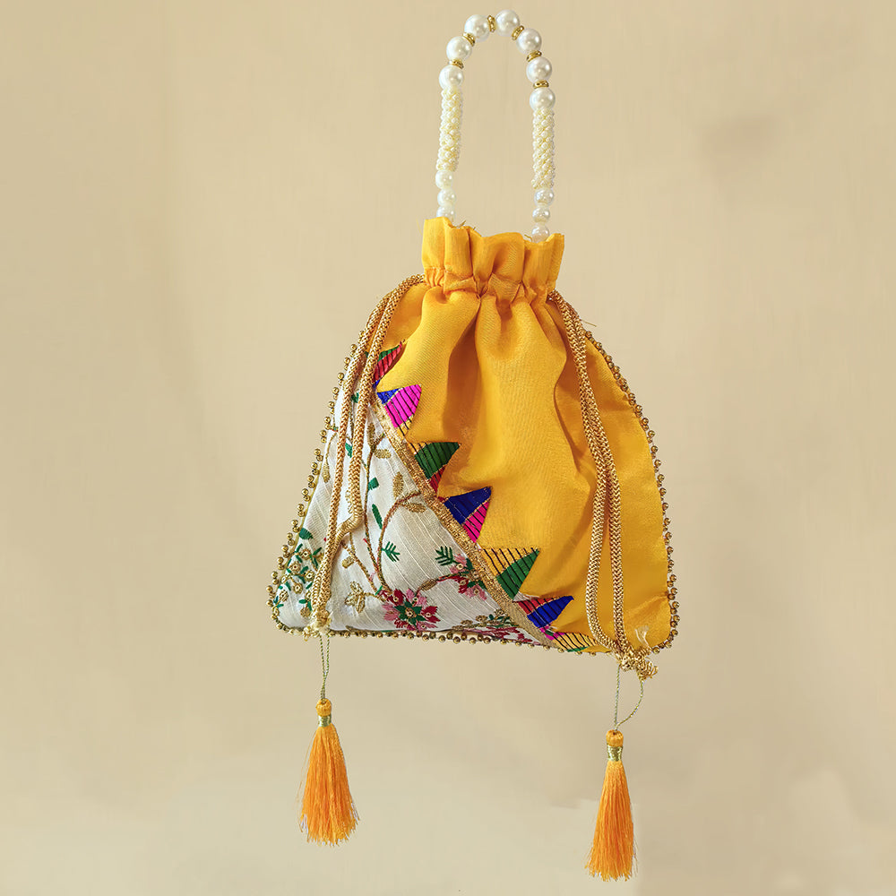 Embroidered Handcrafted Wedding Potli Bag with Beaded Accents