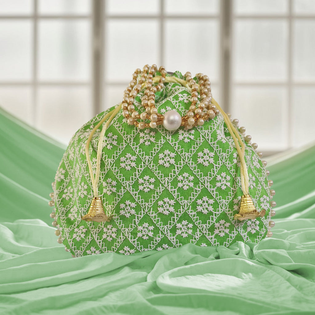 Embroidered Handcrafted Wedding Potli Bag with Beaded Accents