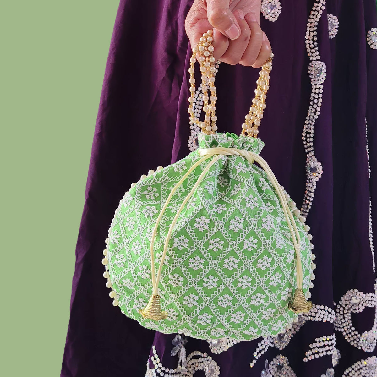 Embroidered Handcrafted Wedding Potli Bag with Beaded Accents
