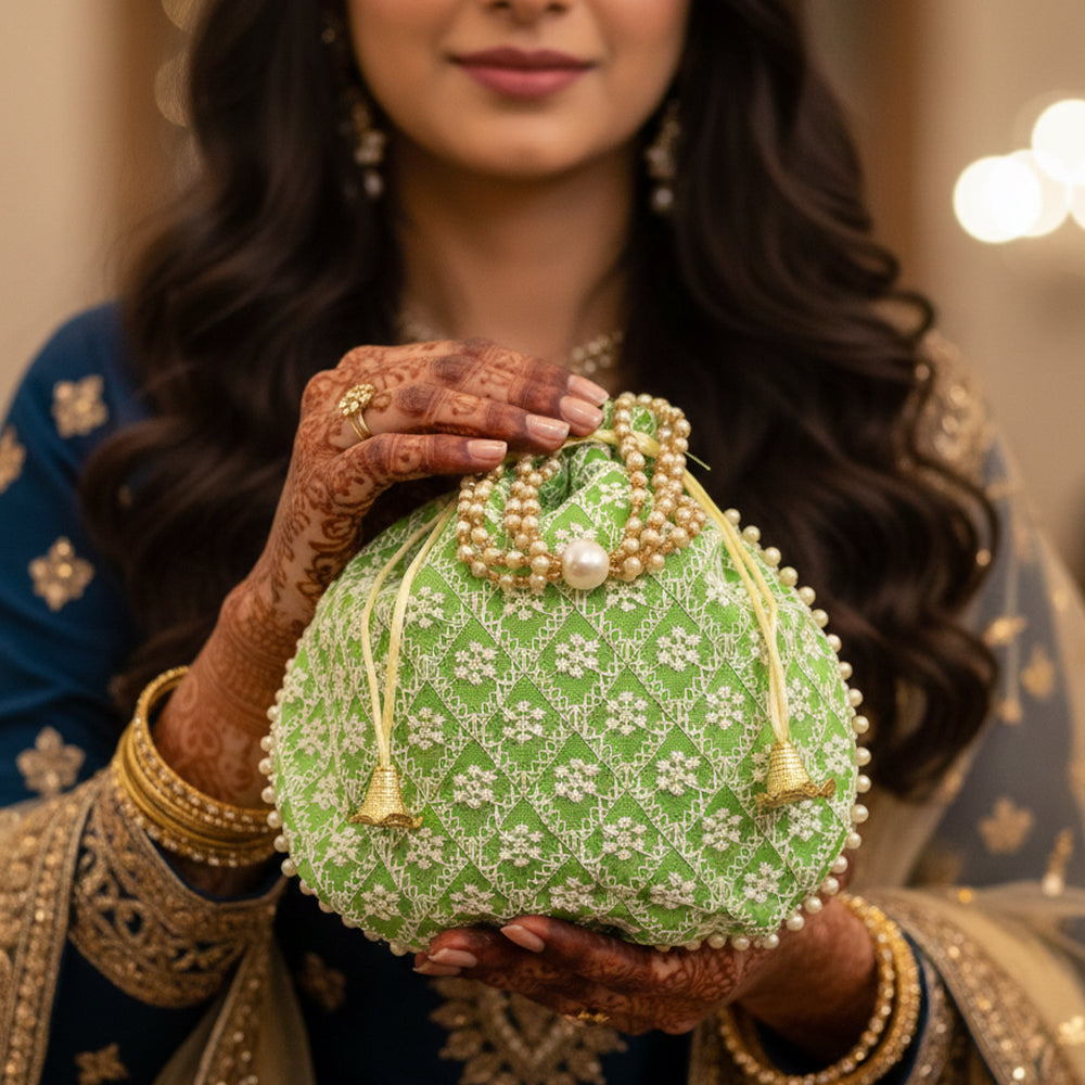 Embroidered Handcrafted Wedding Potli Bag with Beaded Accents