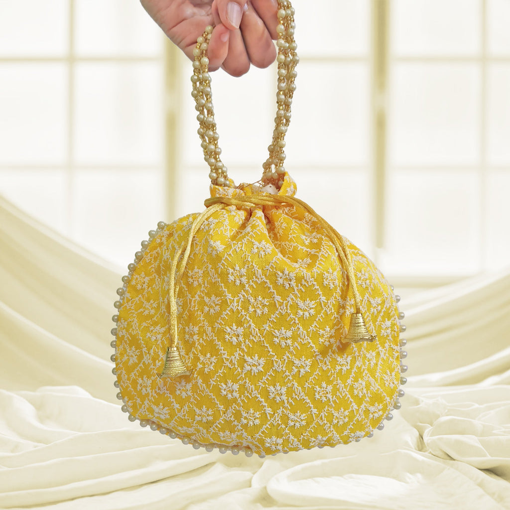 Handcrafted Embroidered Potli Bag with Beads for Weddings