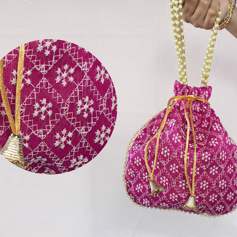 Handcrafted Embroidered Potli Bag with Pearl Beads for Weddings
