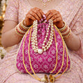 Handcrafted Embroidered Potli Bag with Pearl Beads for Weddings
