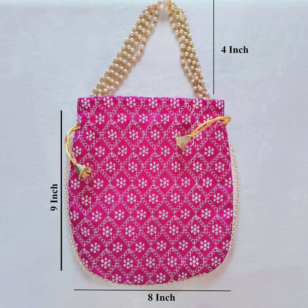 Handcrafted Embroidered Potli Bag with Pearl Beads for Weddings