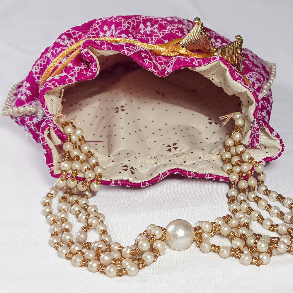 Handcrafted Embroidered Potli Bag with Pearl Beads for Weddings