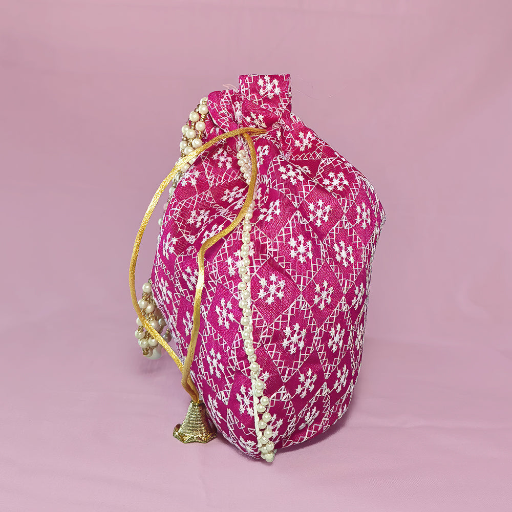 Handcrafted Embroidered Potli Bag with Pearl Beads for Weddings