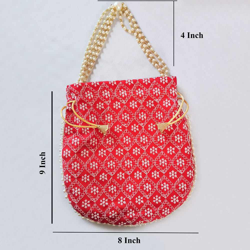 Embroidered Handcrafted Wedding Potli Bag with Beaded Handle
