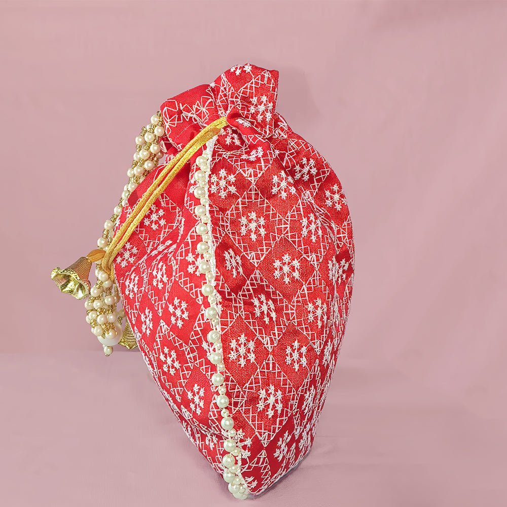 Embroidered Handcrafted Wedding Potli Bag with Beaded Handle