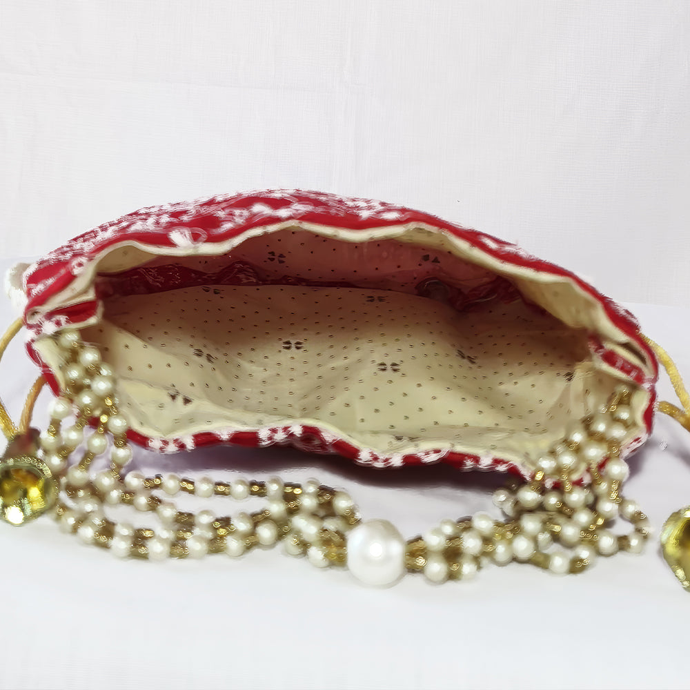 Embroidered Handcrafted Wedding Potli Bag with Beaded Handle