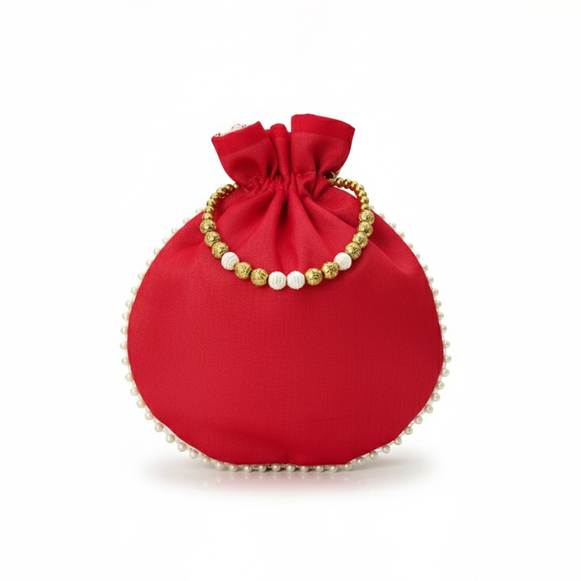 Embroidered Silk Potli Bag with Bead Embellishments