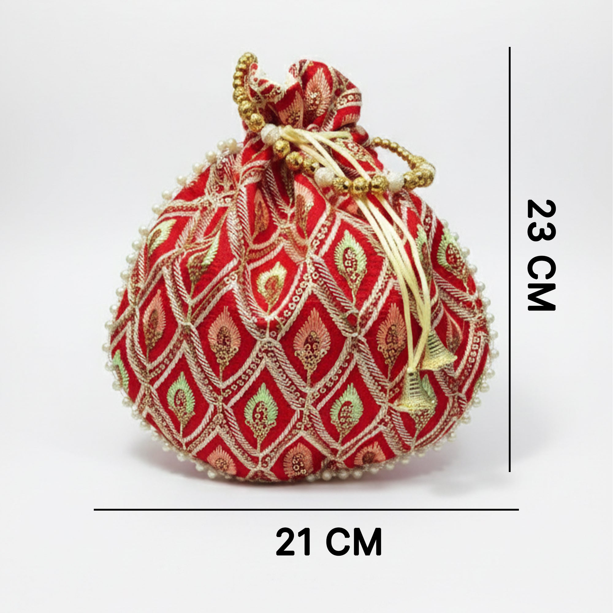 Embroidered Silk Potli Bag with Bead Embellishments