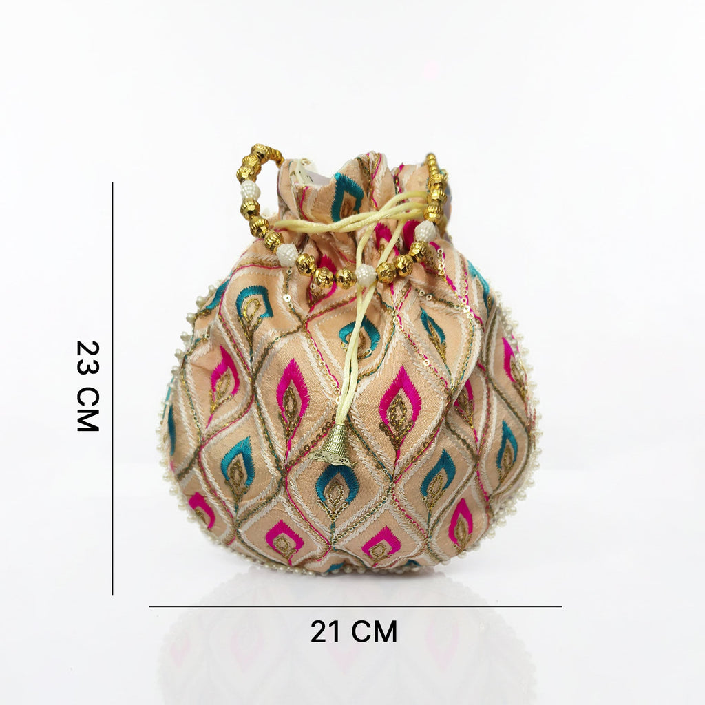 Embroidered Handcrafted Wedding Potli Bag with Beaded Accents