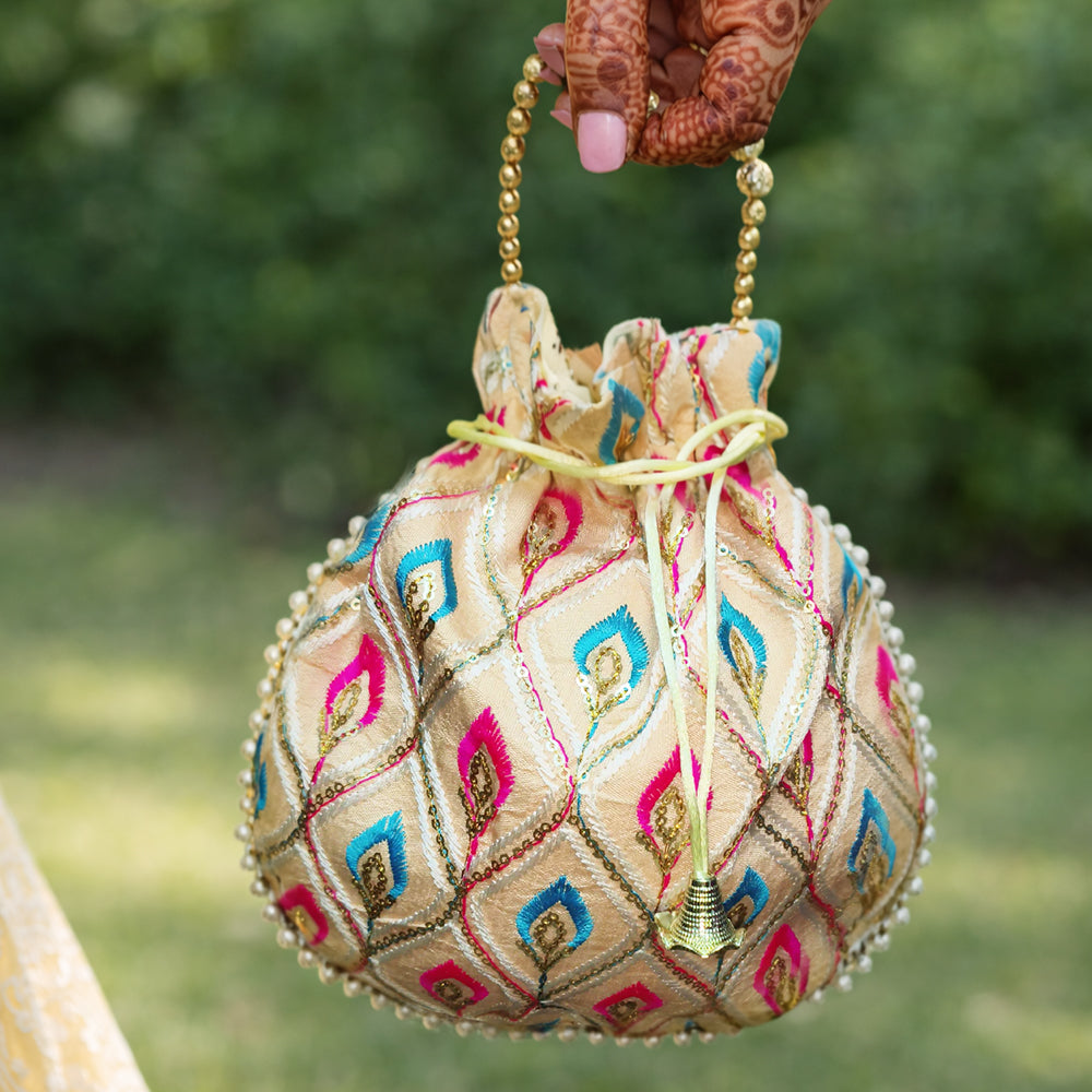 Embroidered Handcrafted Wedding Potli Bag with Beaded Accents