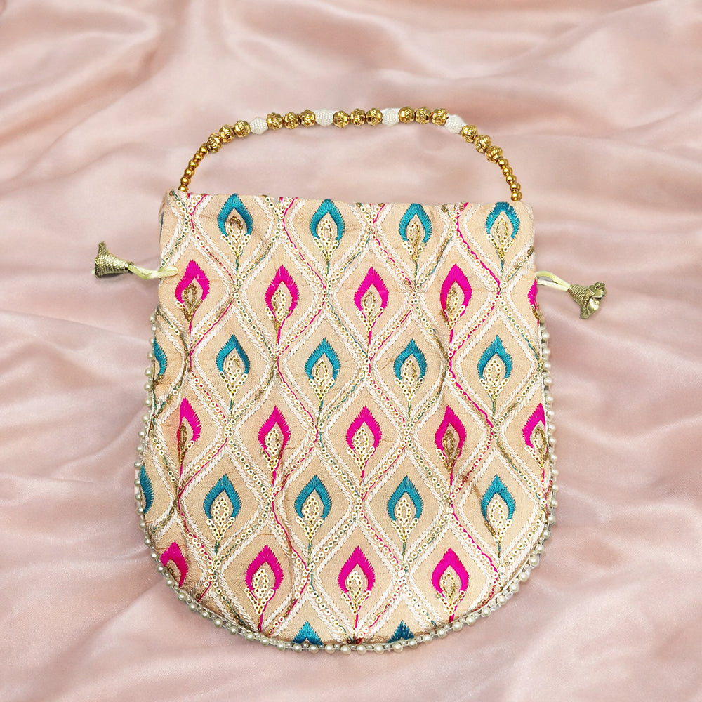Embroidered Handcrafted Wedding Potli Bag with Beaded Accents