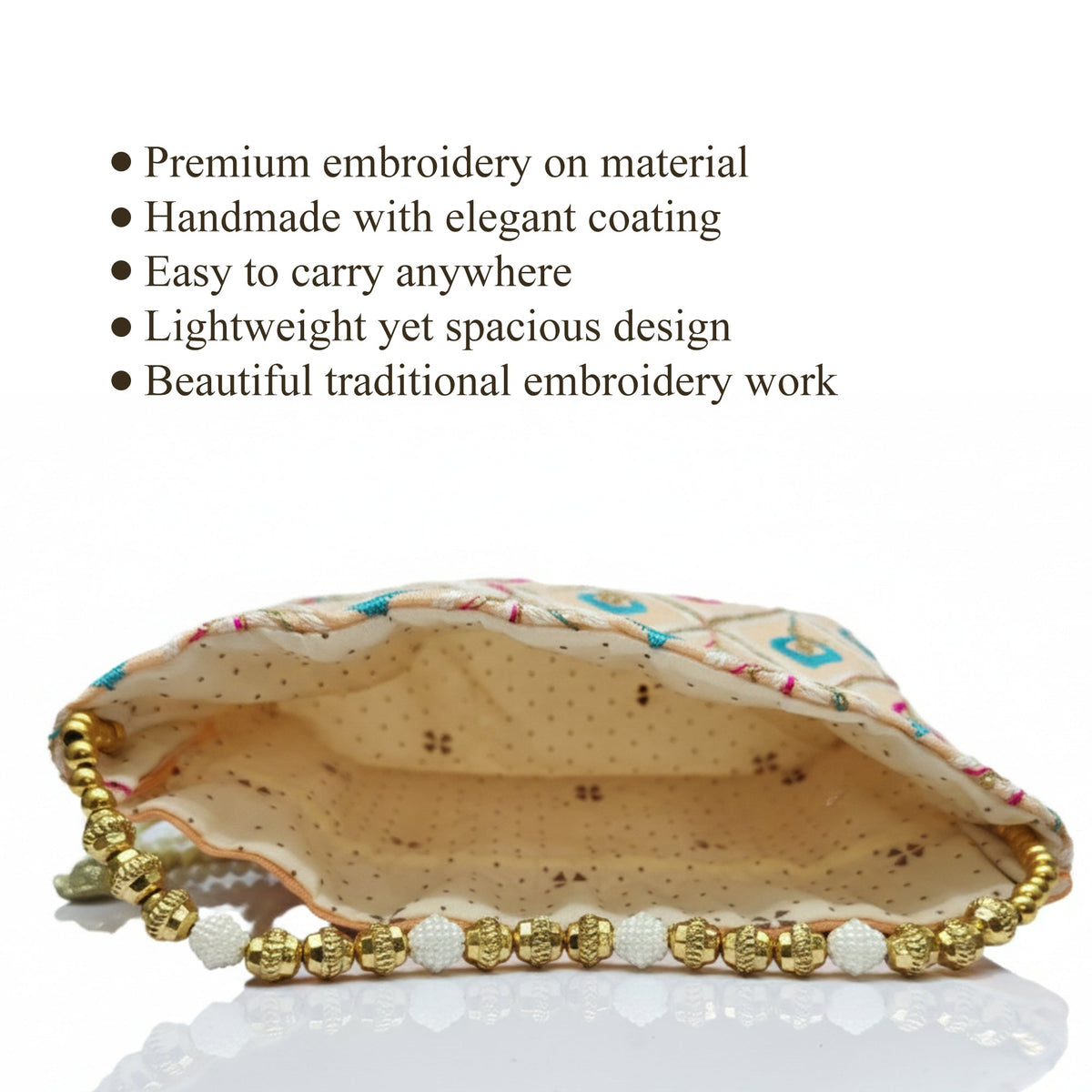 Embroidered Handcrafted Wedding Potli Bag with Beaded Accents