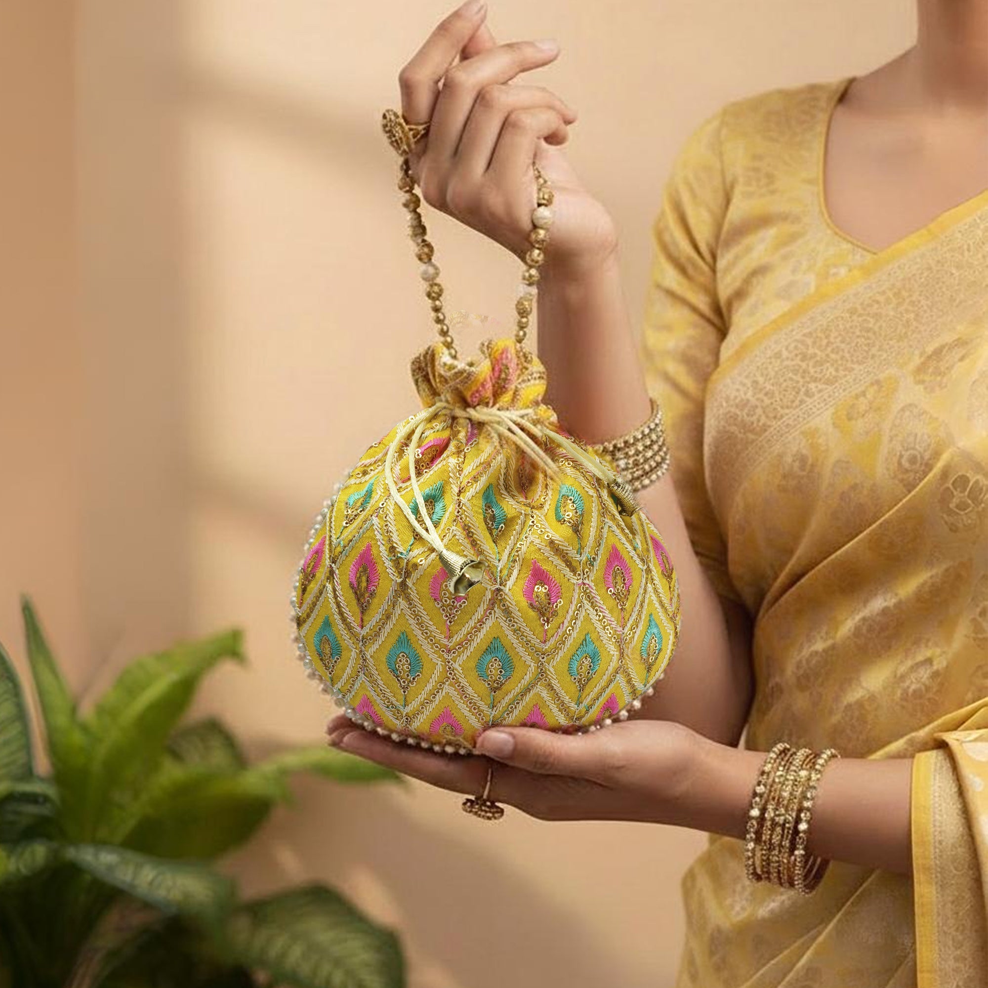 Embroidered Handcrafted Wedding Potli Bag with Beaded Accents