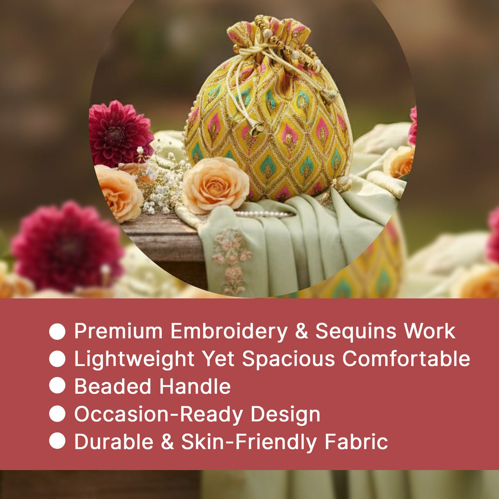 Embroidered Handcrafted Wedding Potli Bag with Beaded Accents