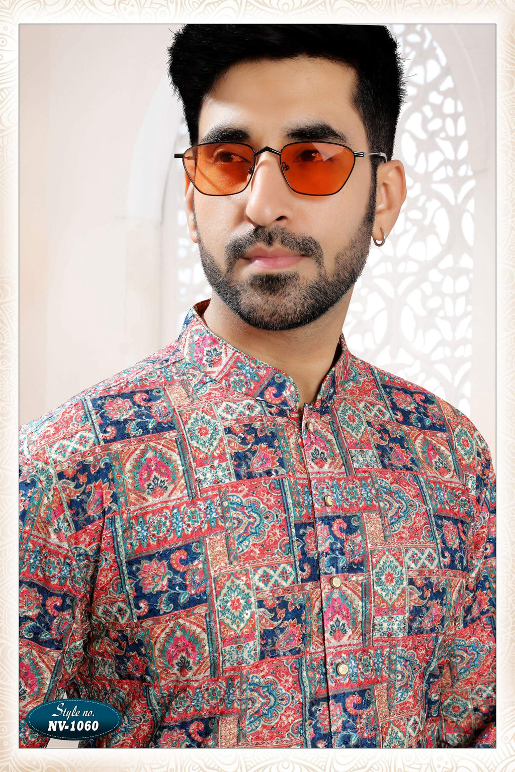 Men's Cream Rayon Kurta Set with All Over Thread and Sequence Work