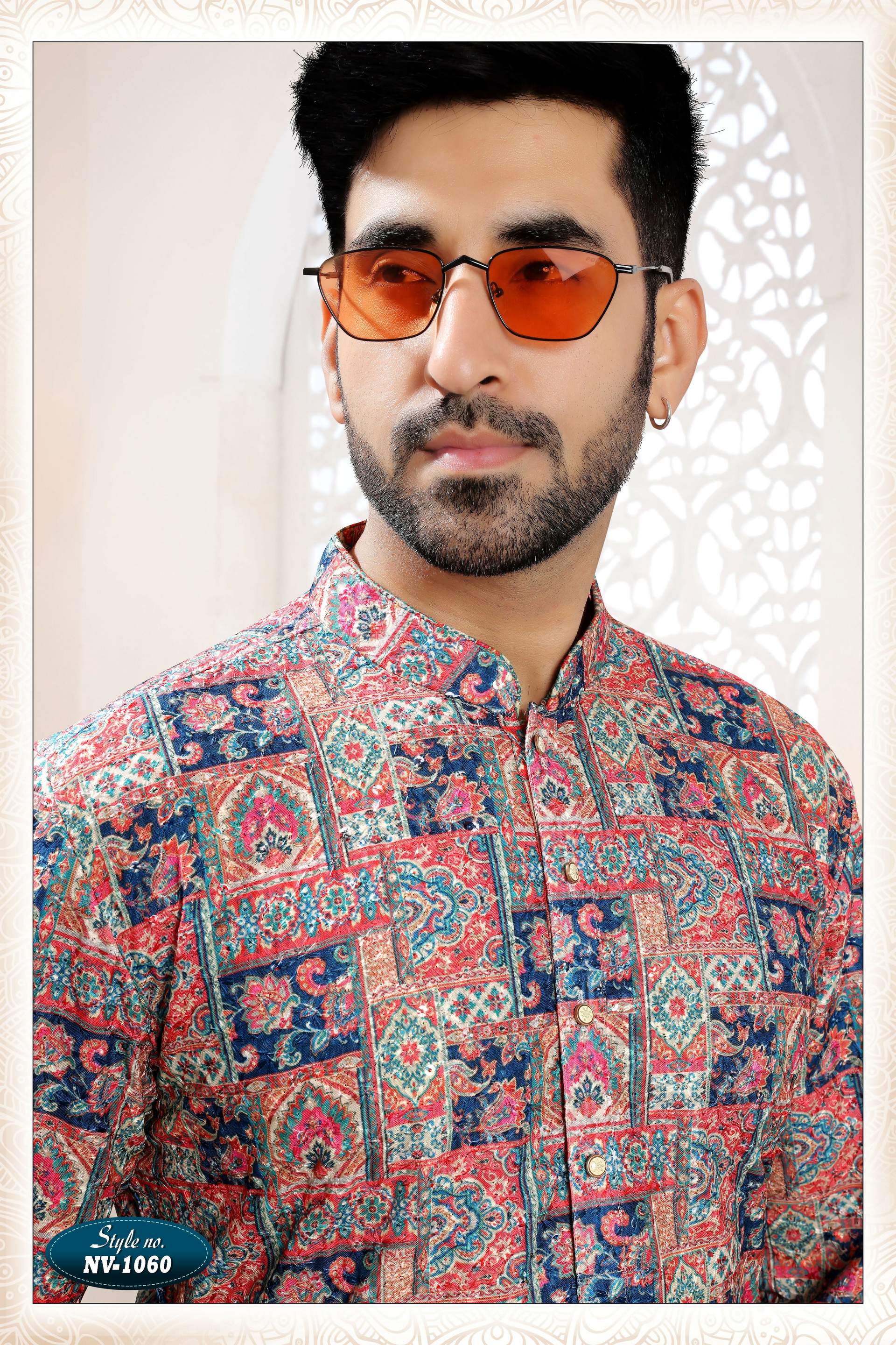 Men's Cream Rayon Kurta Set with All Over Thread and Sequence Work