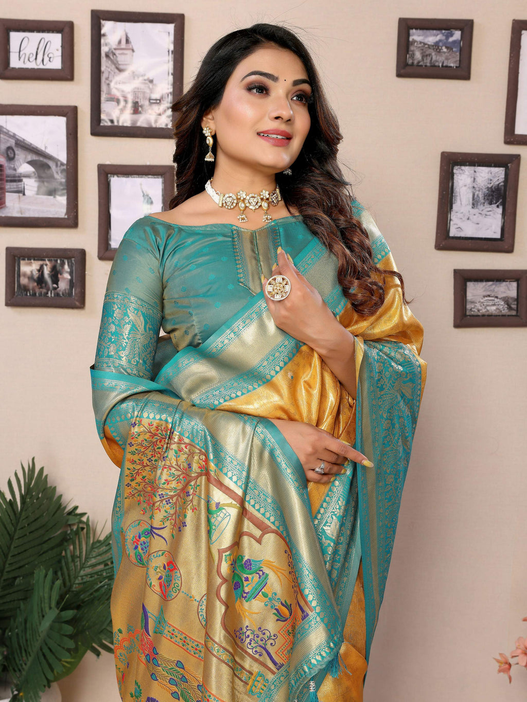 Yellow Tissue Silk Saree with Radiant Traditional Weaving