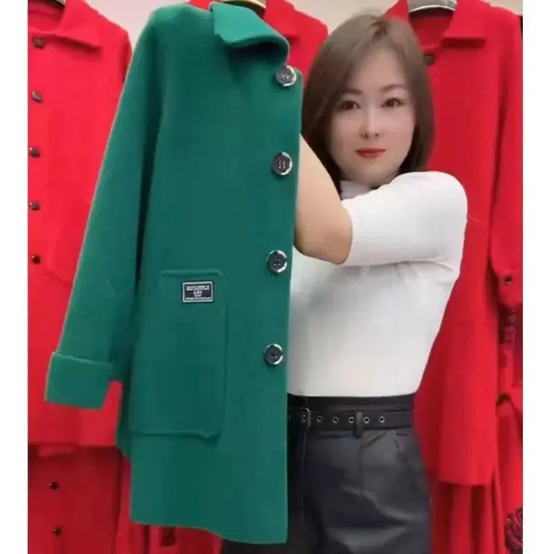 Women's Mid-Length Warm Wool Blend Coat for Fall/Winter