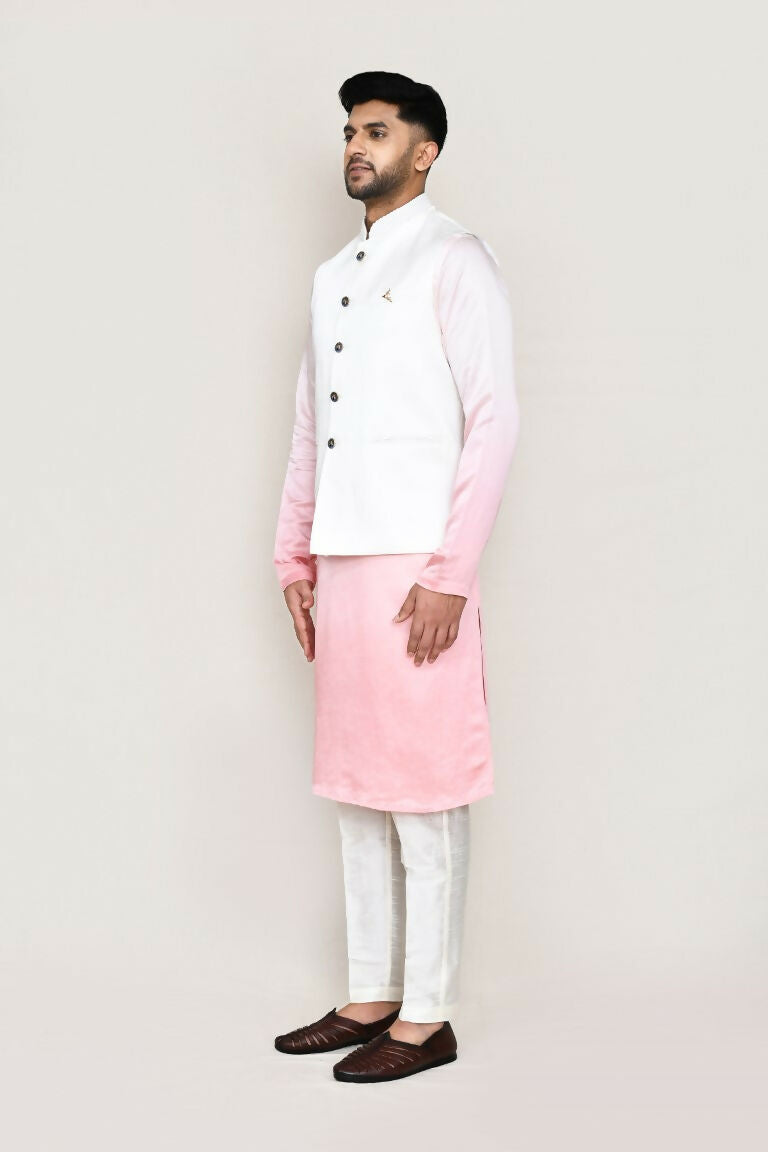 White Men's Cotton Satin Jacket with Subtle Detailing