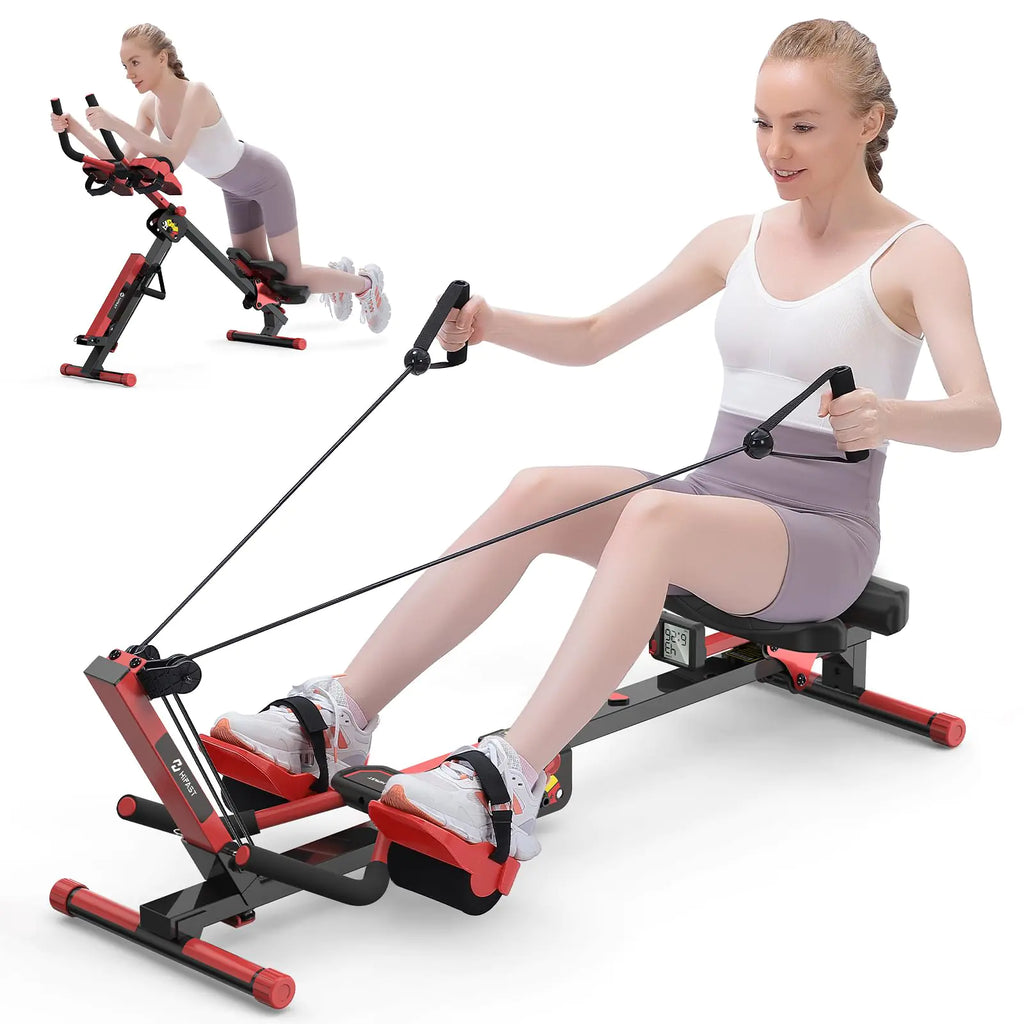 HiFast 4 in 1 Rowing Machines AB Machine with 3-Level Angle & Adjustable Tension Foldable AB Crunch Workout Machine for Home & Gym Use