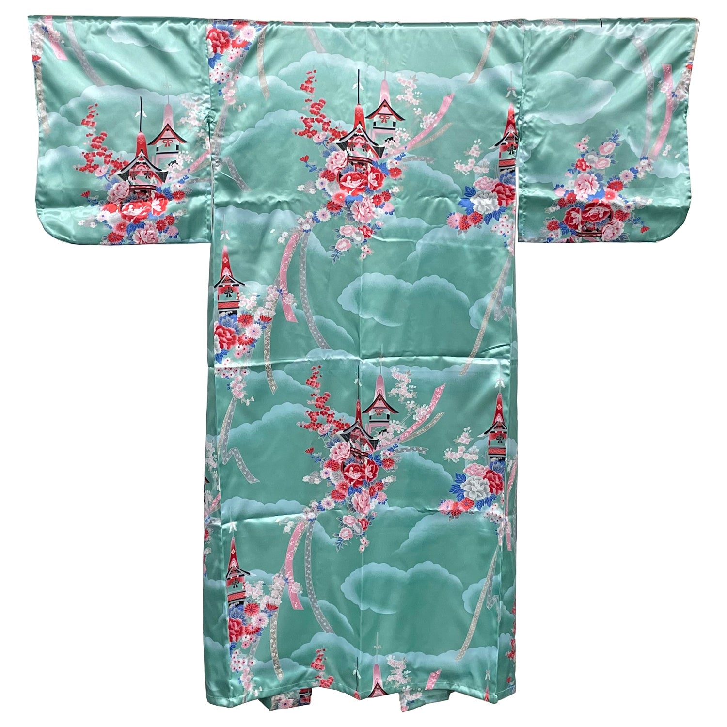 Japanese Traditional Kimono Robe - Green Temple