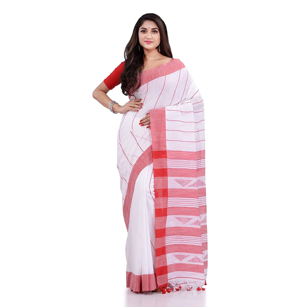 Piyari Fashion white handloom cotton saree with lightweight drape