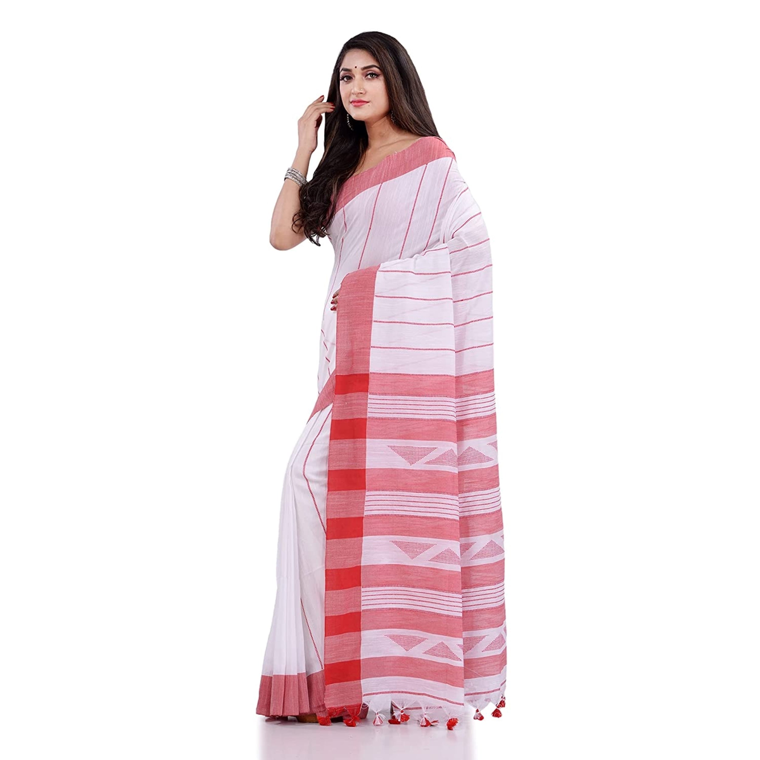 Handloom White Cotton Saree for Women Elegant Ethnic Wear