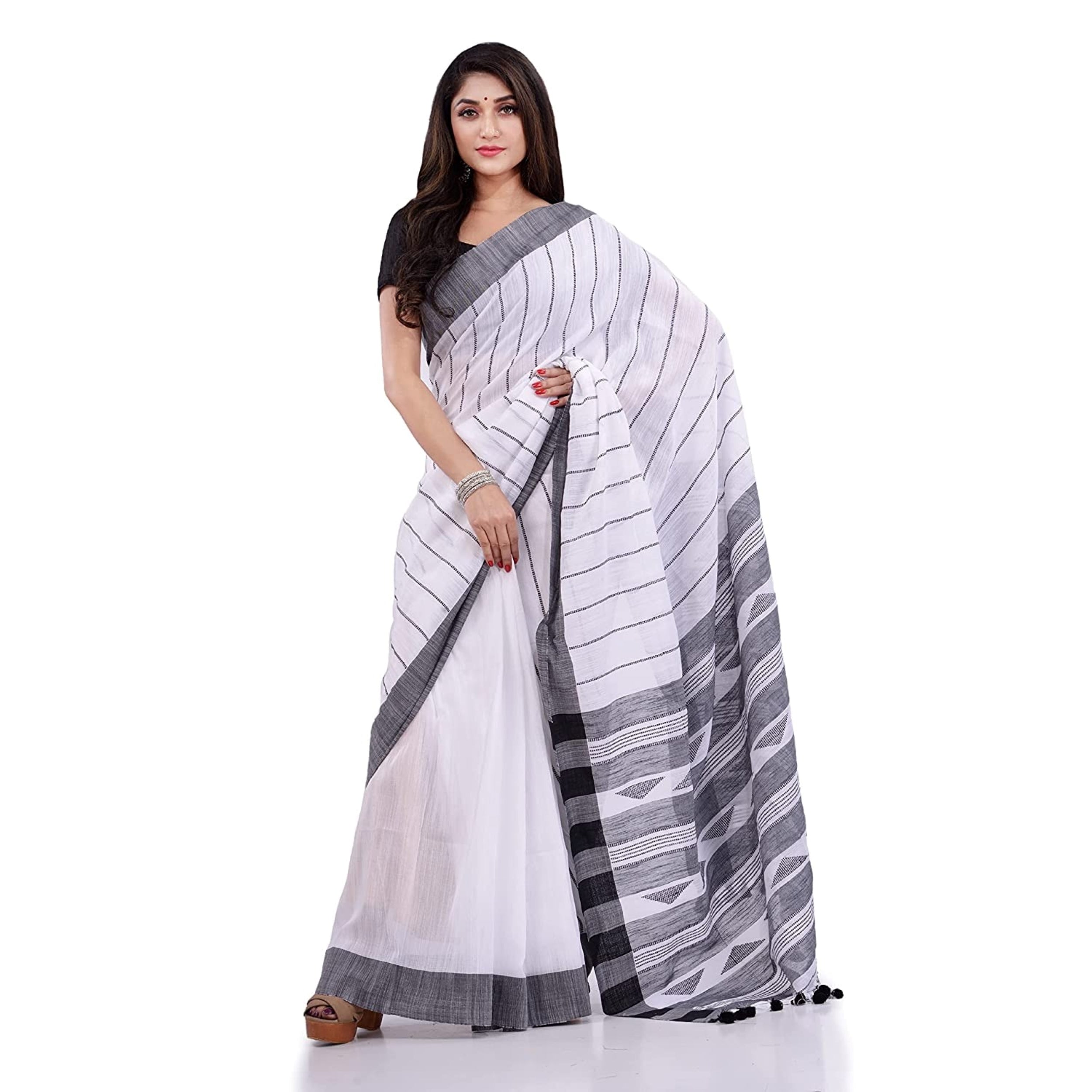 Piyari Fashion Handloom White Cotton Saree