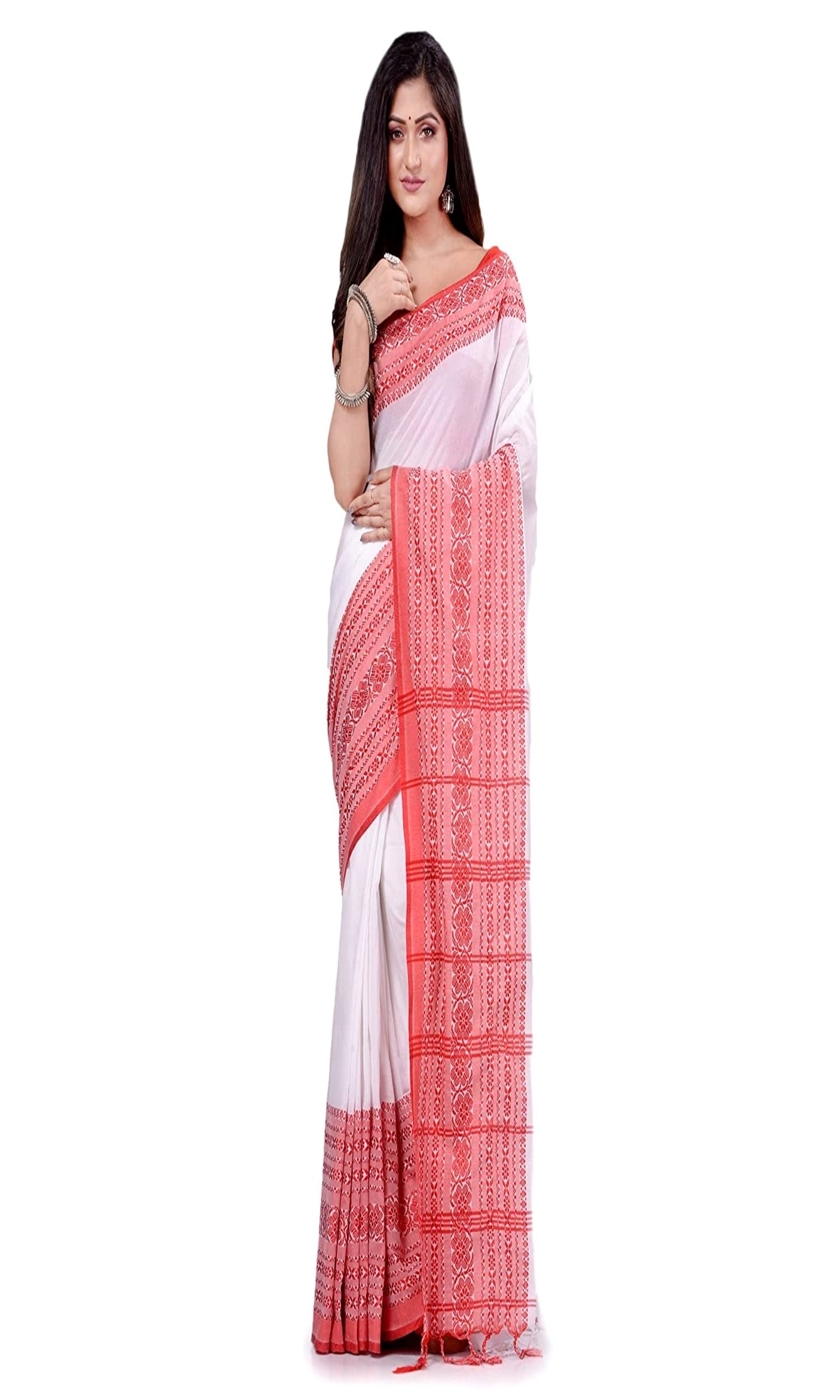 White Cotton Begampuri Handloom Saree with Traditional Weave