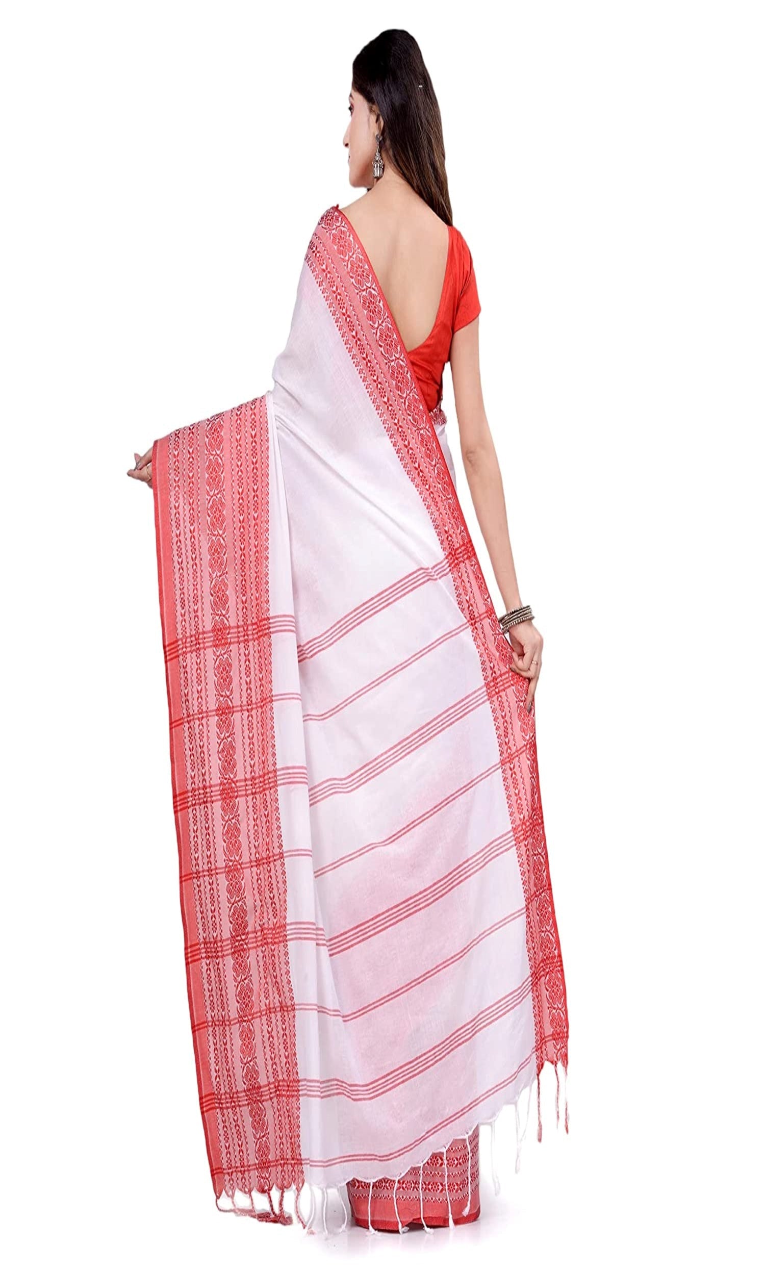White Cotton Begampuri Handloom Saree with Traditional Weave