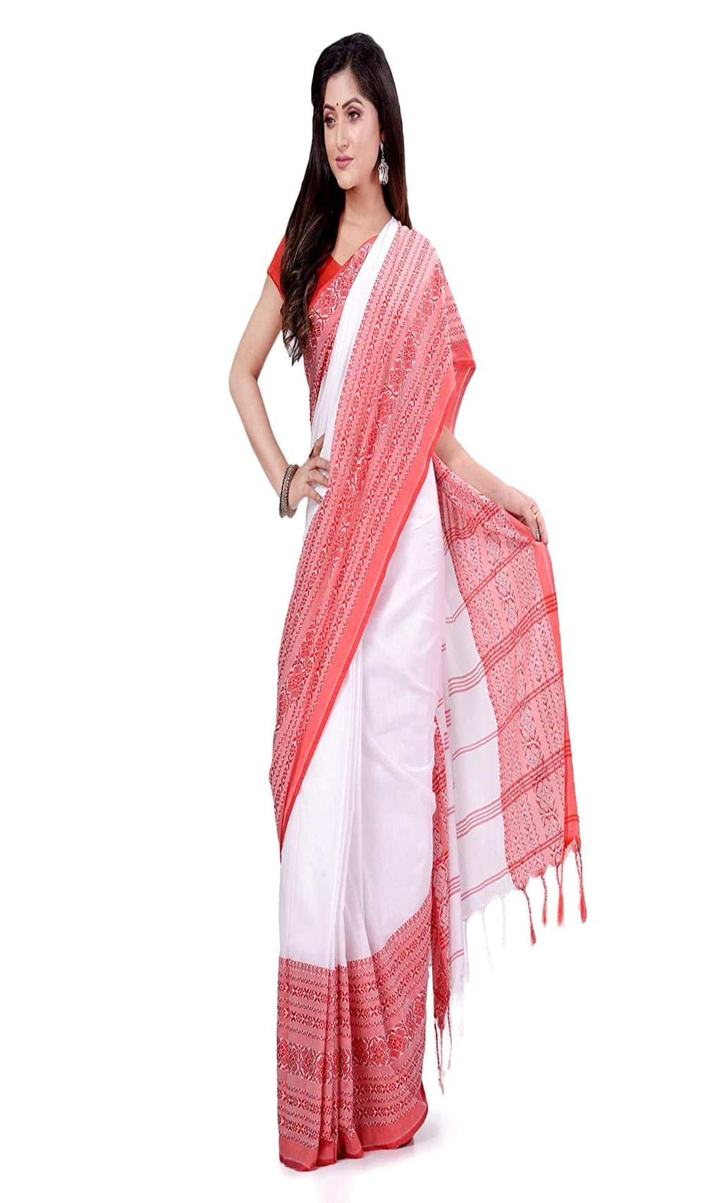 White Cotton Begampuri Handloom Saree with Traditional Weave