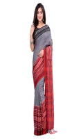Grey cotton Begampuri handloom saree with traditional weave pattern
