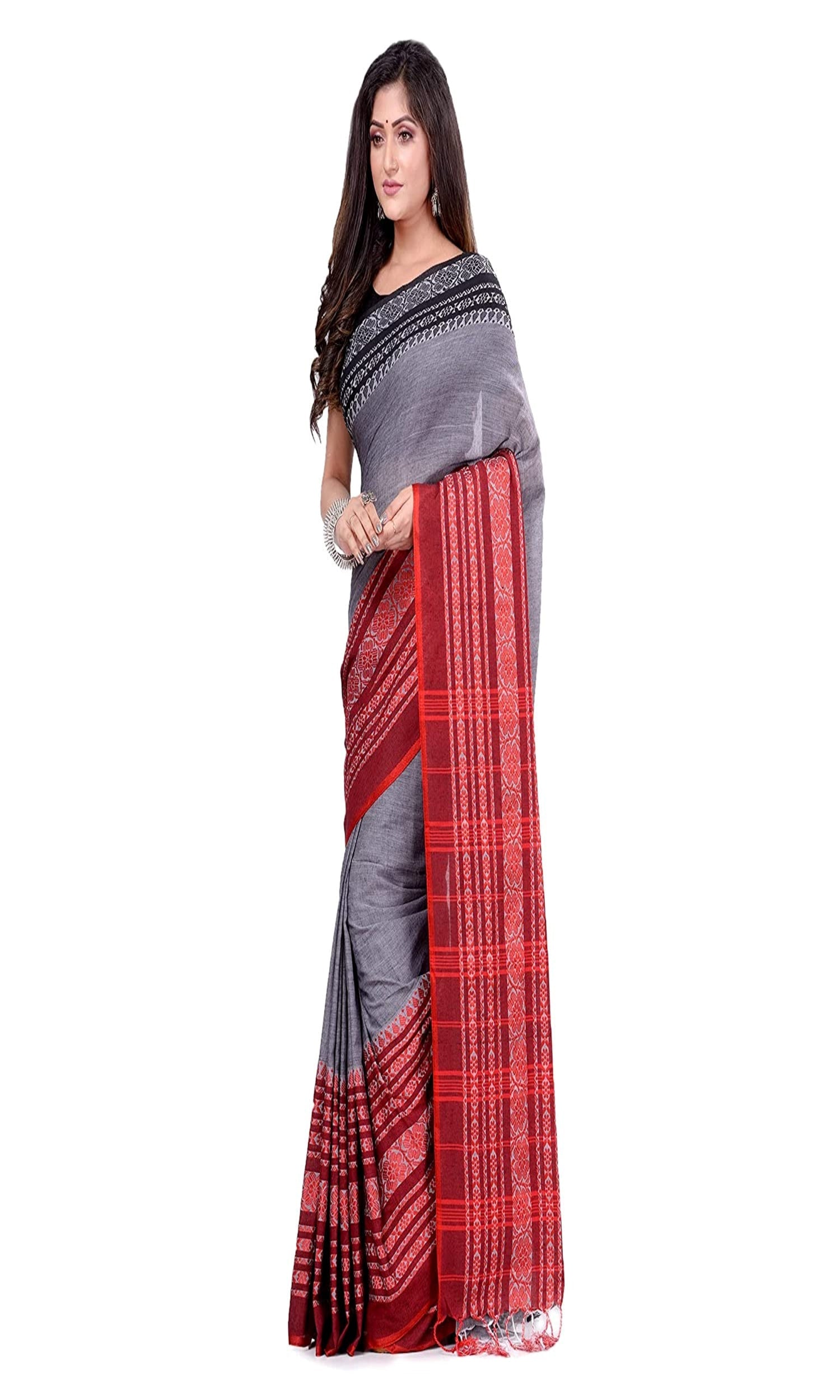 Grey Cotton Handloom Begampuri Saree