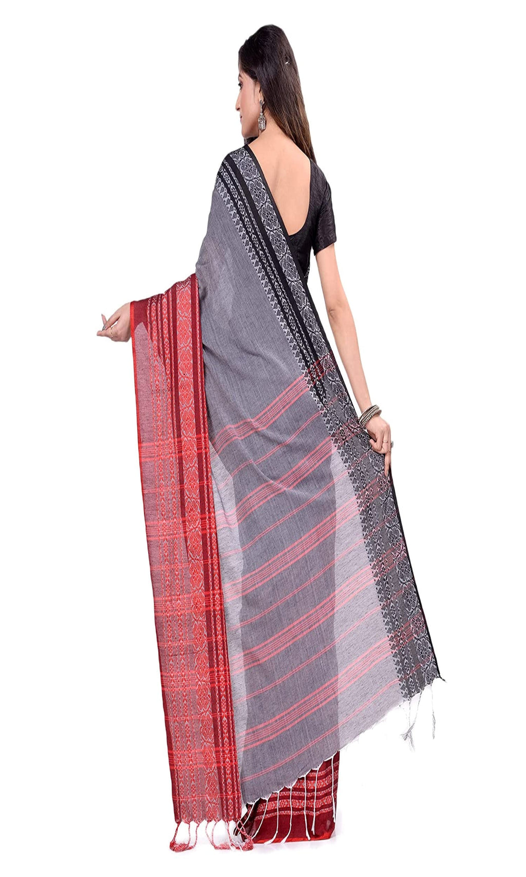 Grey Cotton Handloom Begampuri Saree