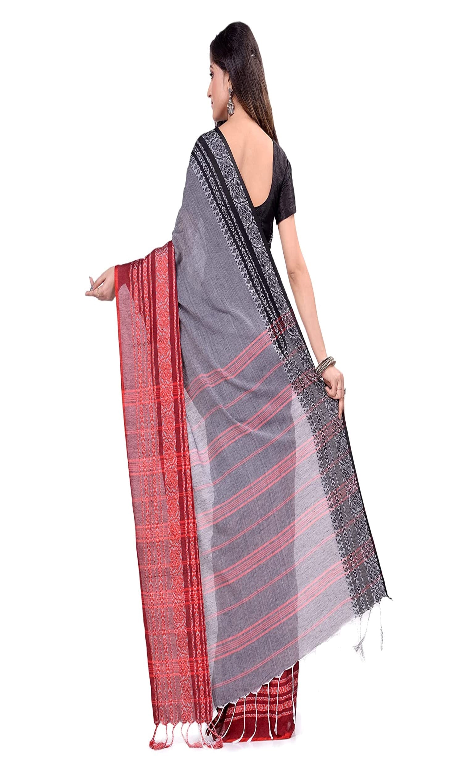 Grey Cotton Handloom Begampuri Saree