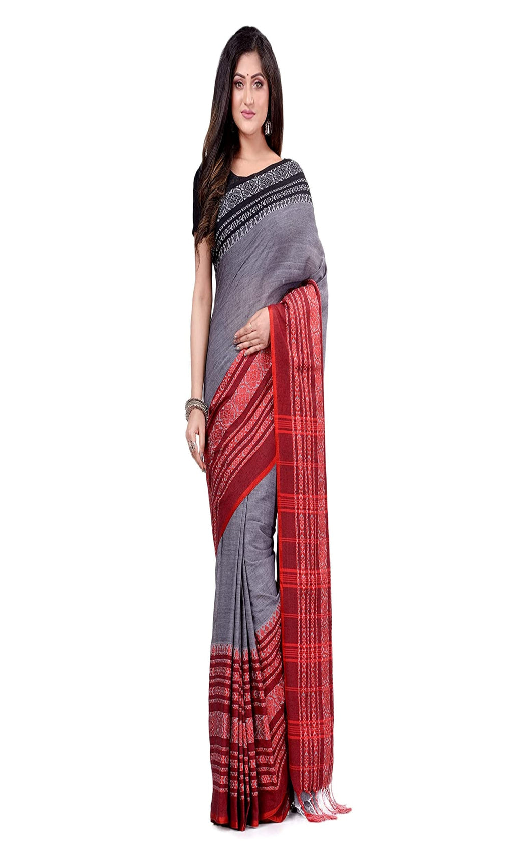 Grey Cotton Handloom Begampuri Saree