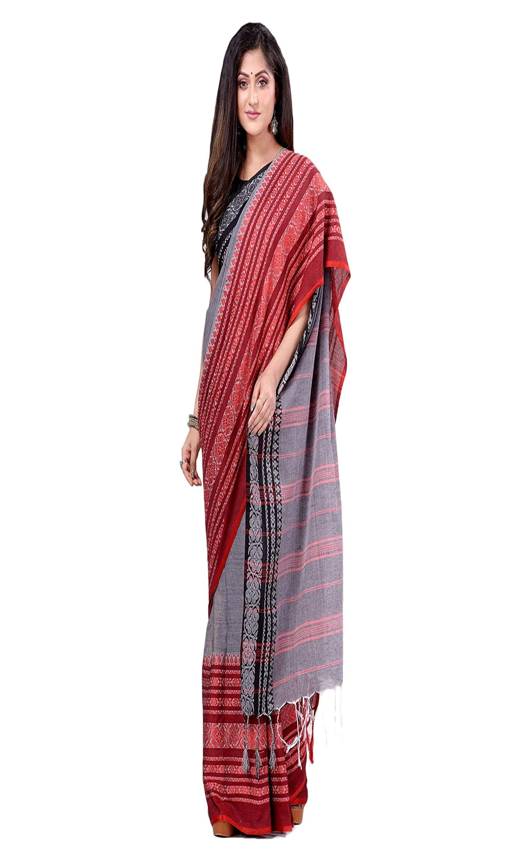 Grey Cotton Handloom Begampuri Saree