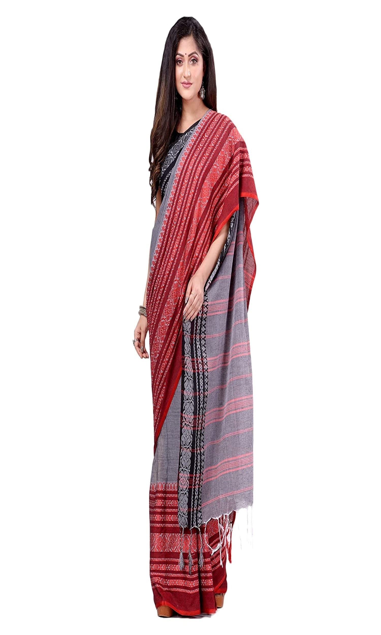 Grey Cotton Handloom Begampuri Saree