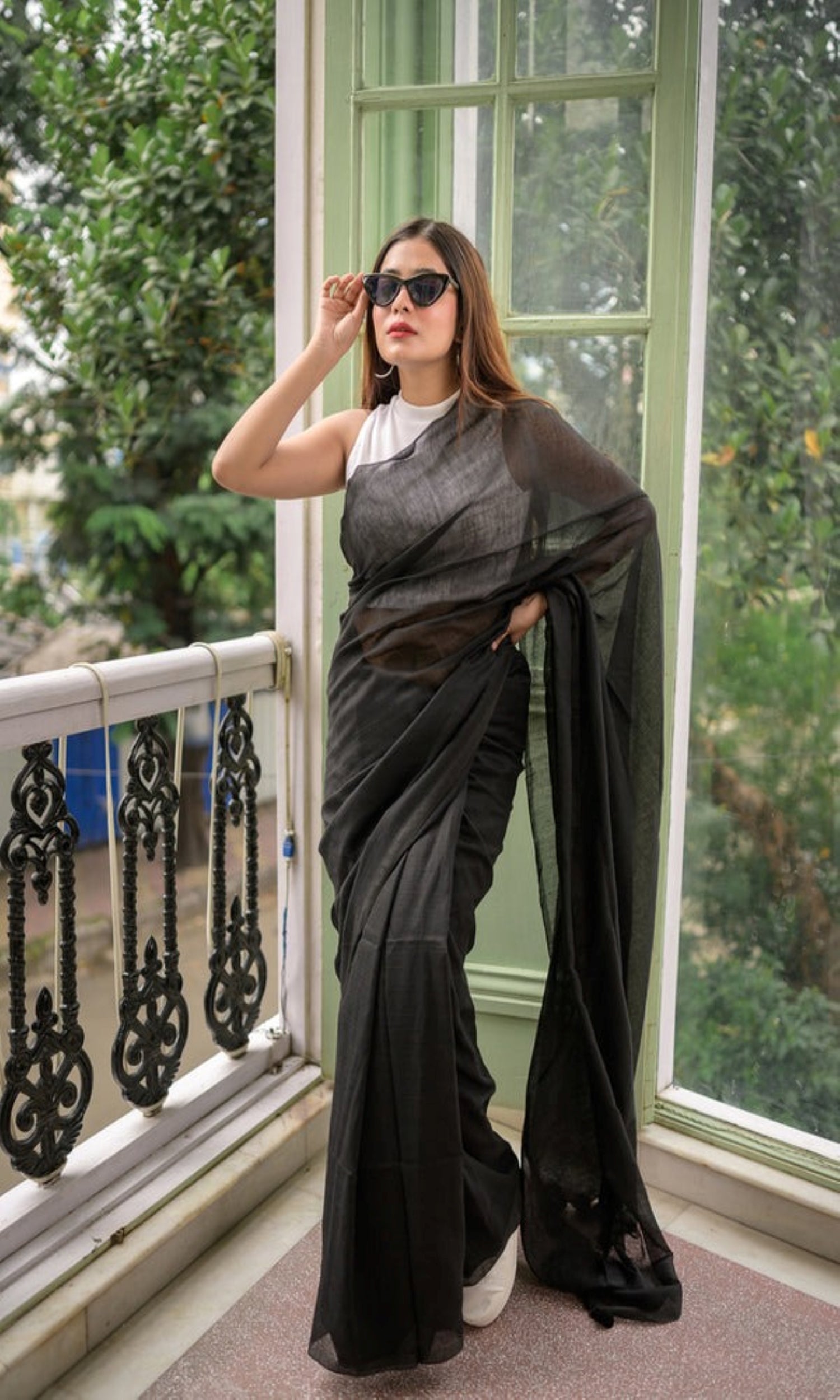 Classic black handloom cotton saree with fine texture