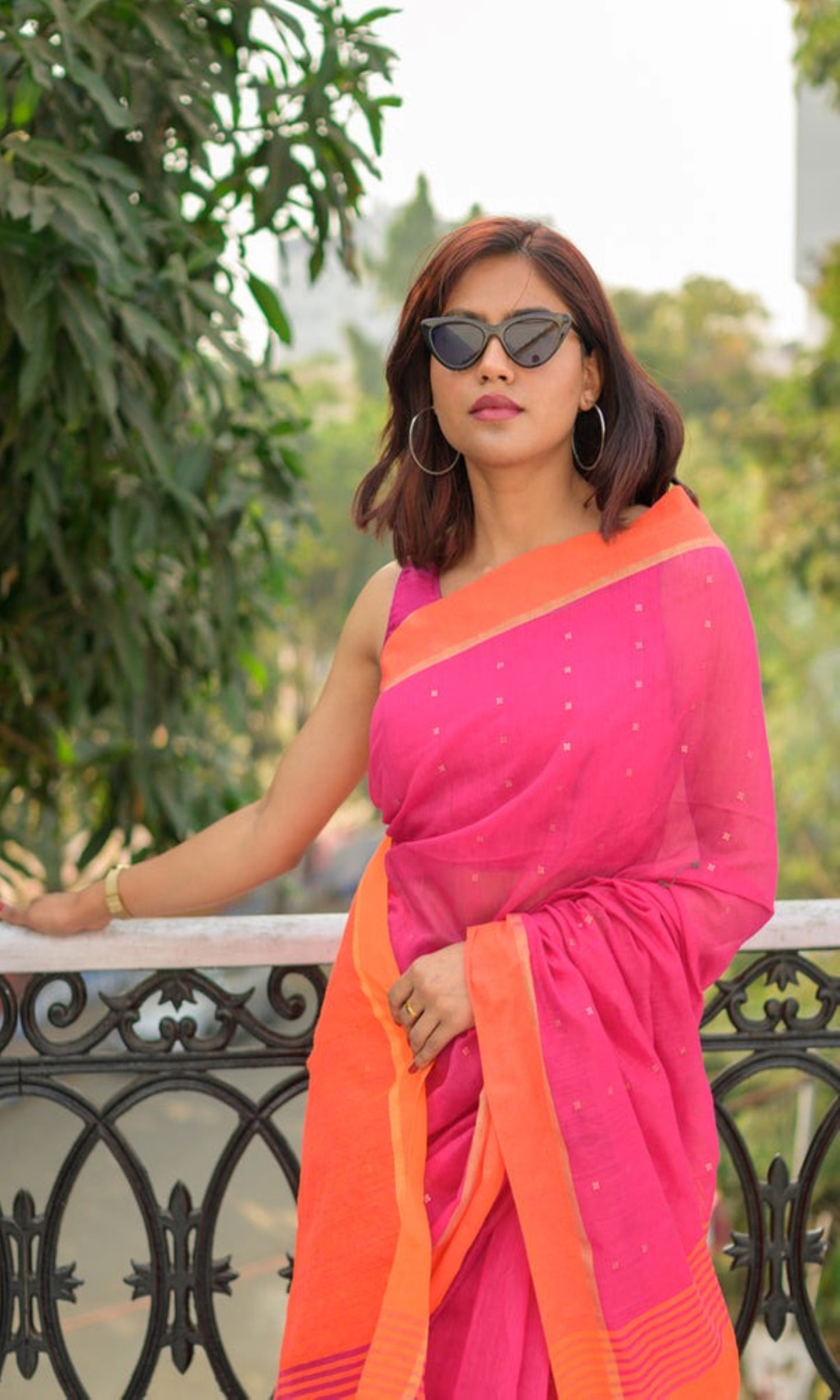 Rani Pink Handloom Cotton Blend Sequin Saree
