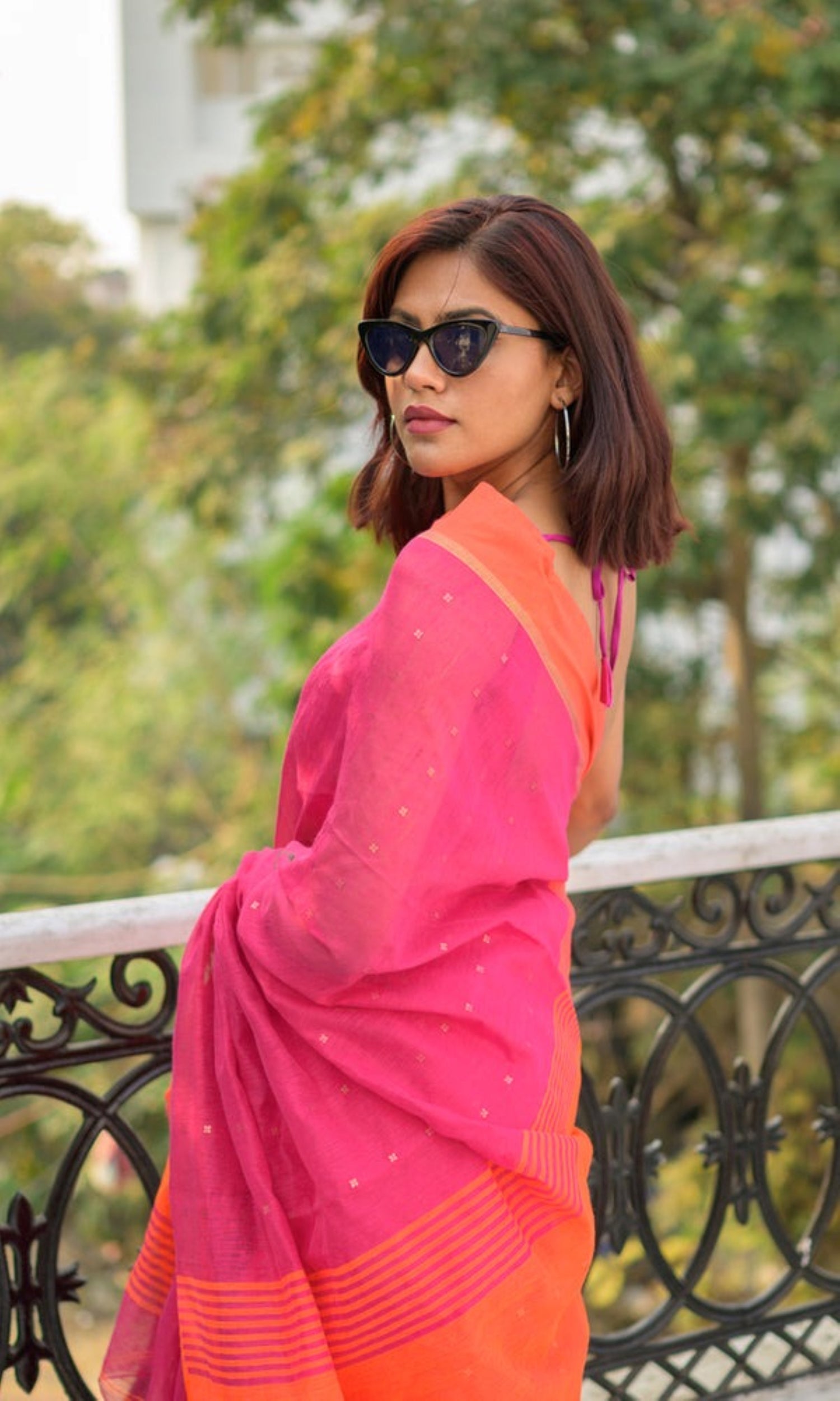 Rani Pink Handloom Cotton Blend Sequin Saree