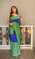Blue cotton Begampuri handloom saree with traditional weave