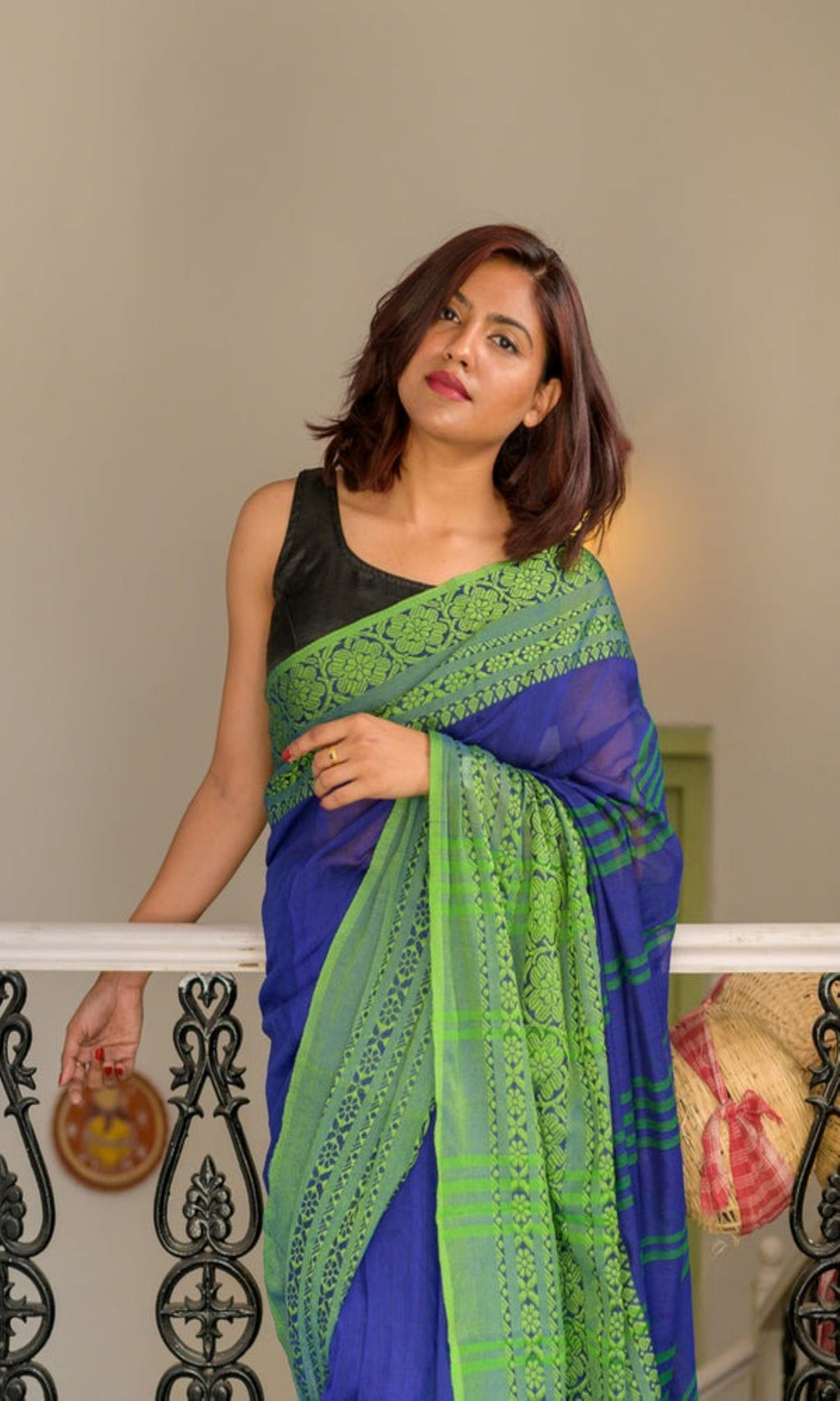 Blue Cotton Begampuri Handloom Saree for Casual Elegance